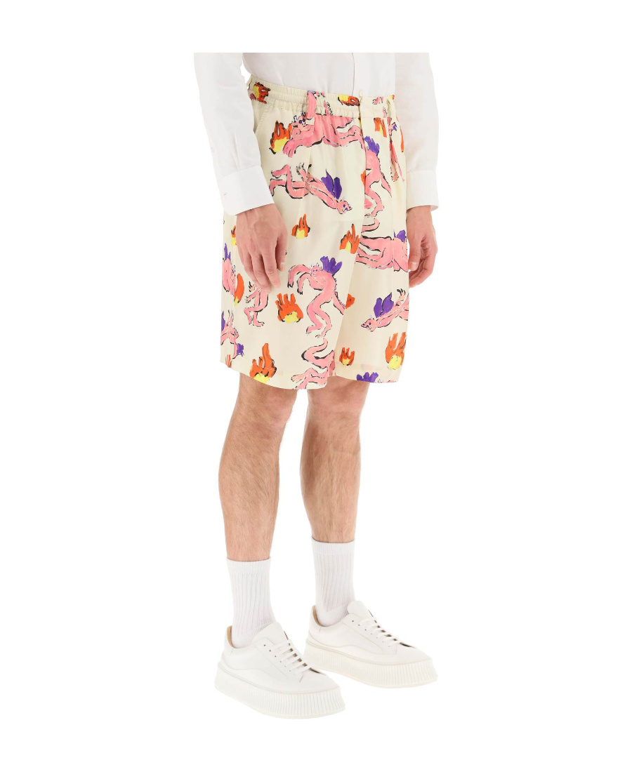 Marni Multicolor Printed Silk Bermuda Shorts In Pink