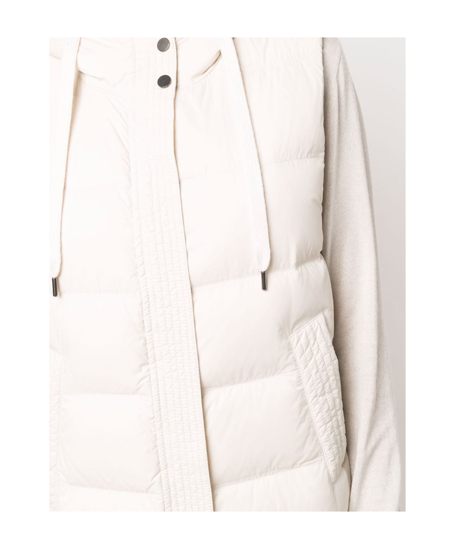Brunello Cucinelli Quilted Sleeveless Hooded Vest Drawstring In White