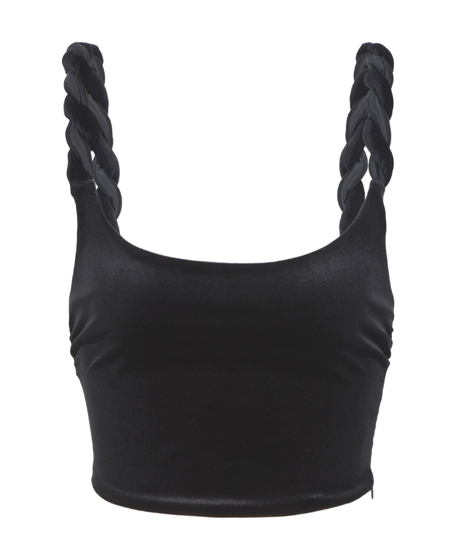 Emporio Armani Twisted-straps Velvet Cropped Top In Black