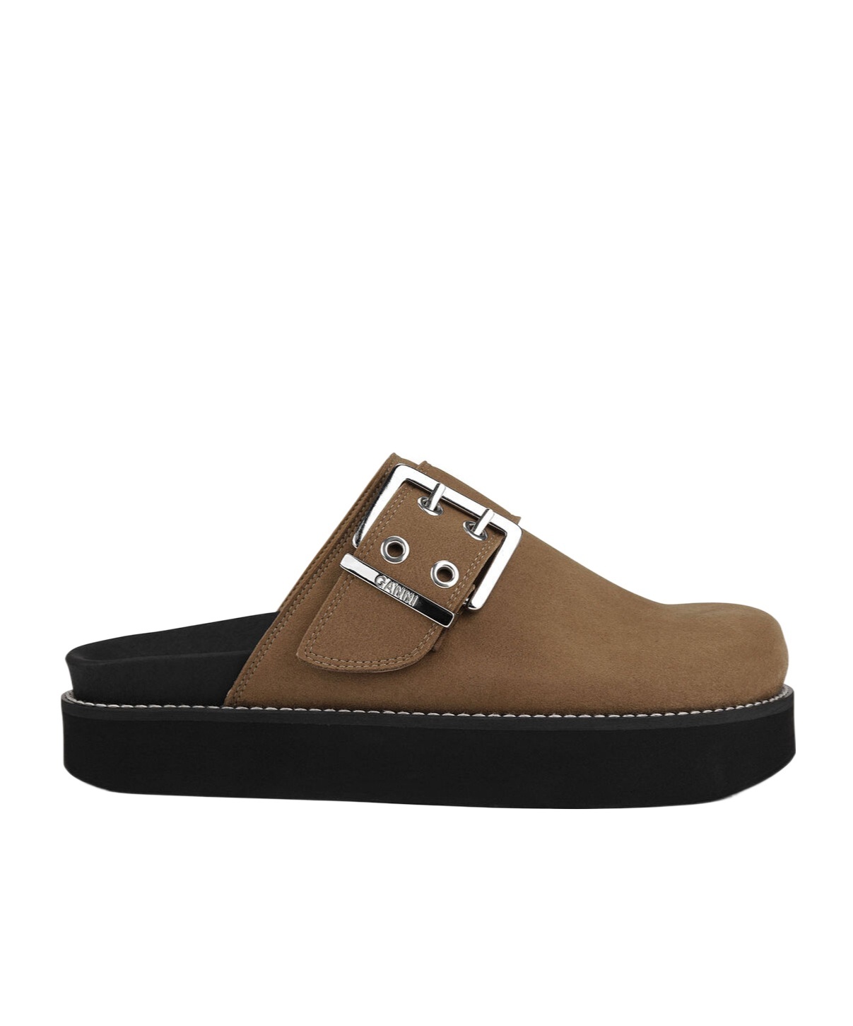 Ganni Buckle-strap Suede Mules In Black