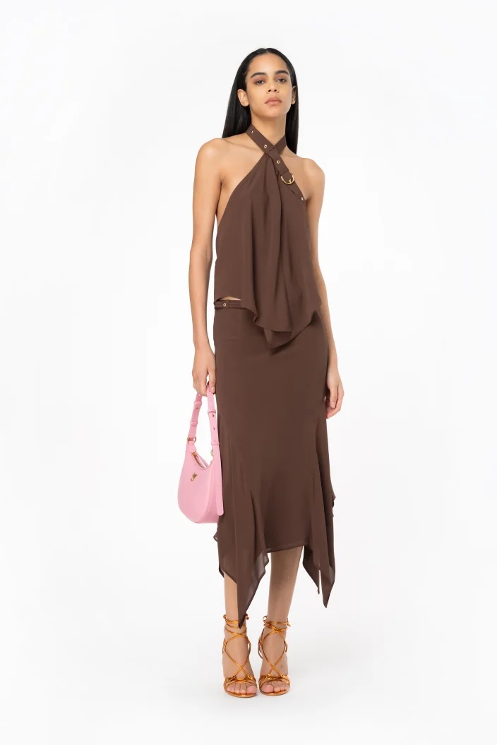 Pinko Asymmetrical Midi Skirt In Chestnut In Red