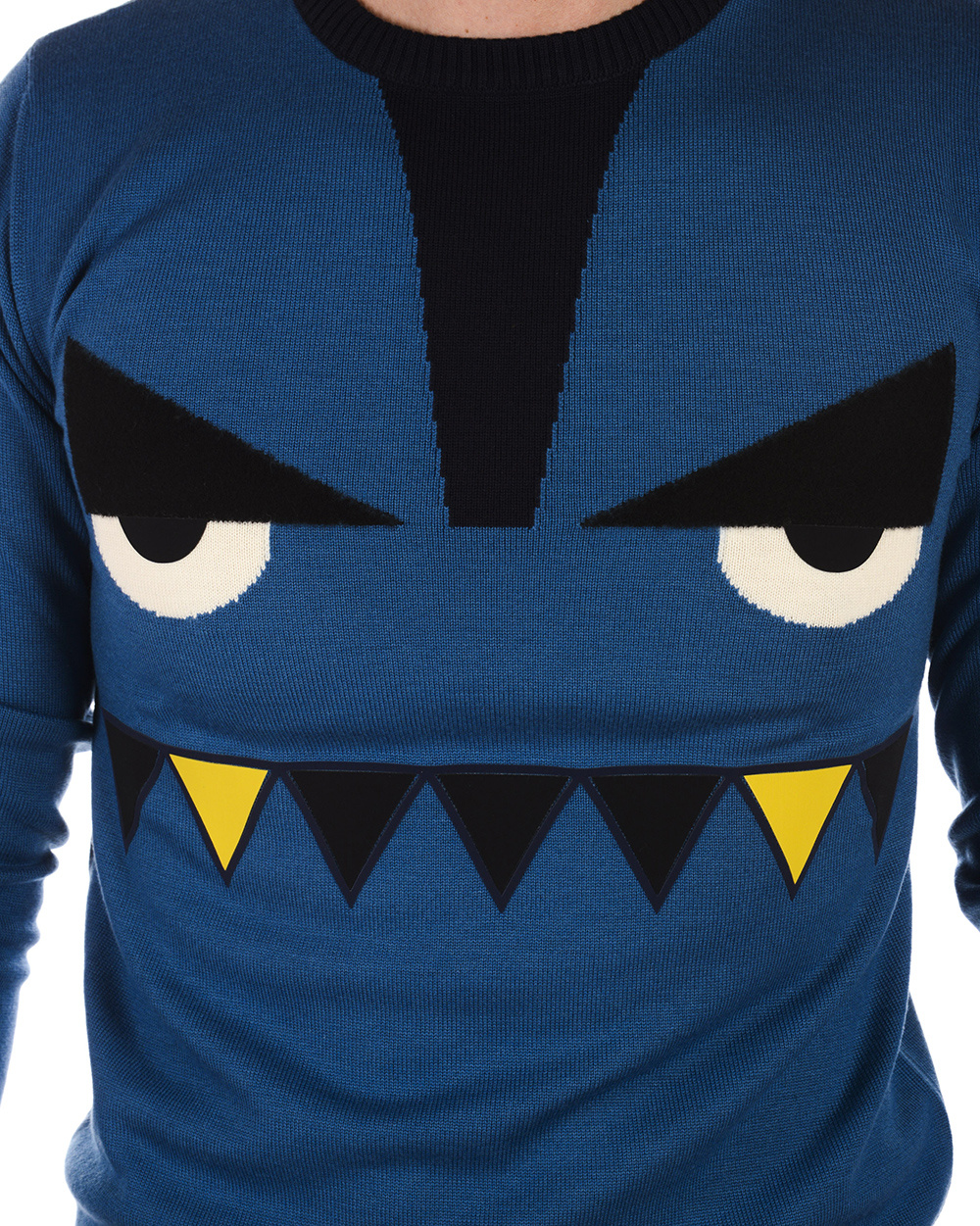 Fendi Pattern Jacquard Round-neck Pullover In Blue