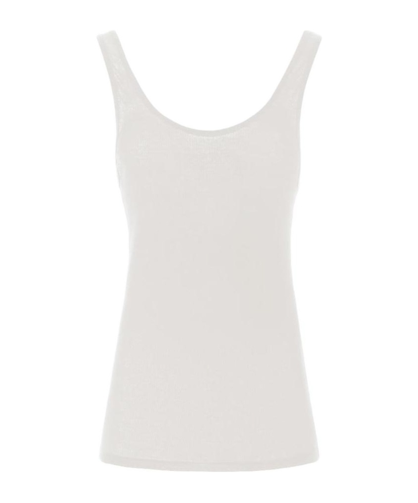 Saint Laurent Ribbed Scoop Neck Top In White