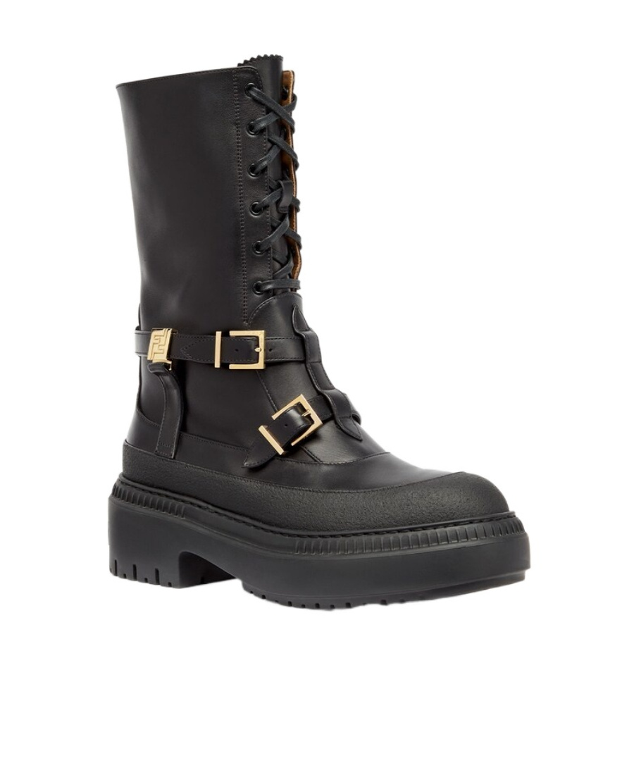 Fendi Delfina Leather Biker Boots In Black