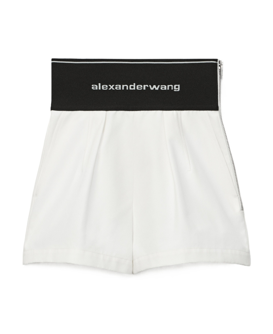ALEXANDER WANG LOGO-WAIST PLEAT-DETAIL SHORTS