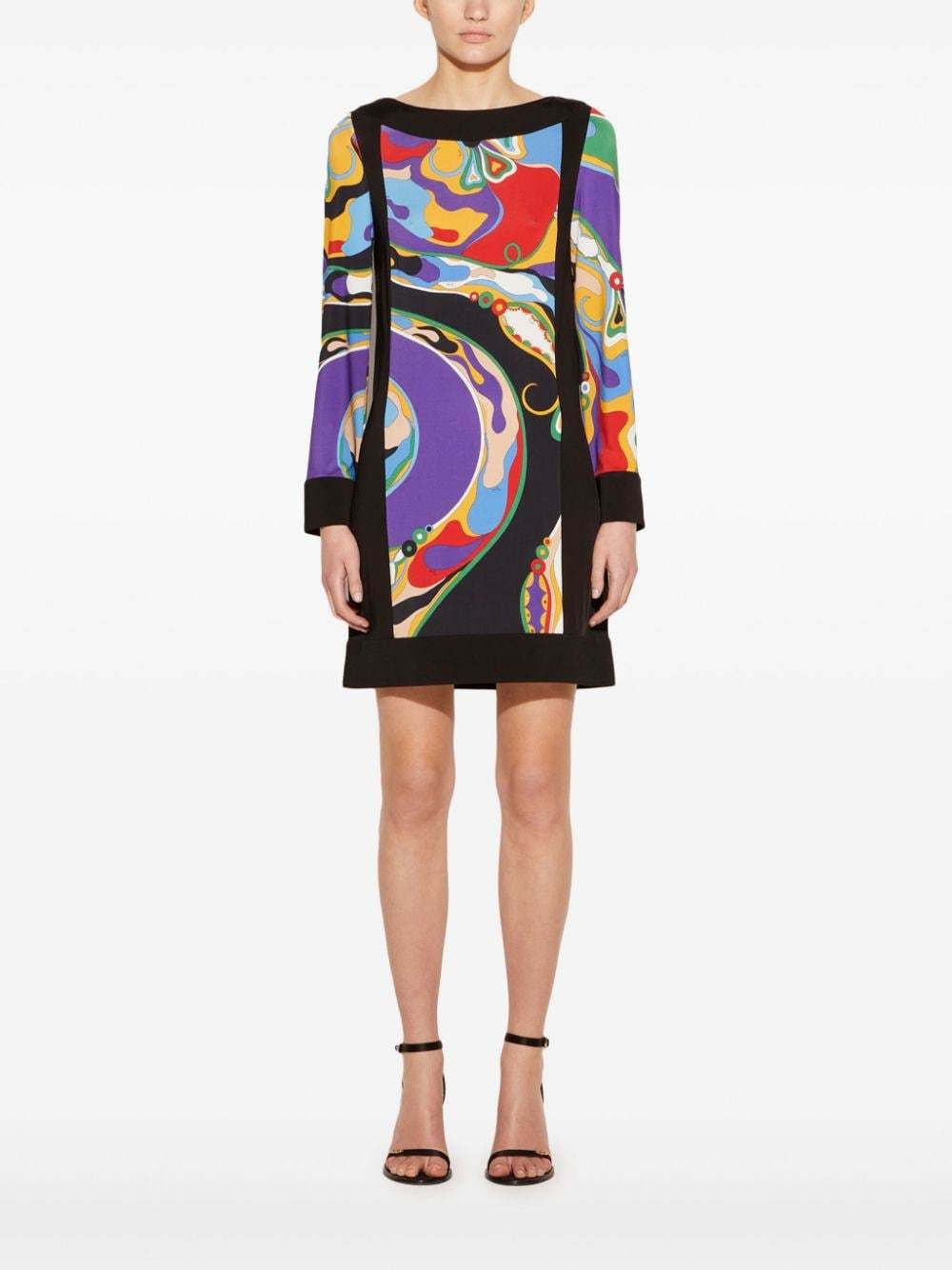 Shop Emilio Pucci Orchidee-printed Long-sleeved Mini Dress In Black