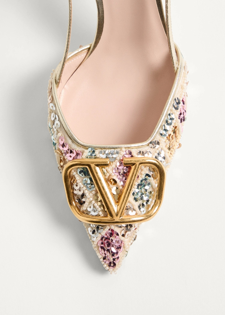 Valentino 80mm Sequin-embellished Slingback Pumps In Neutral
