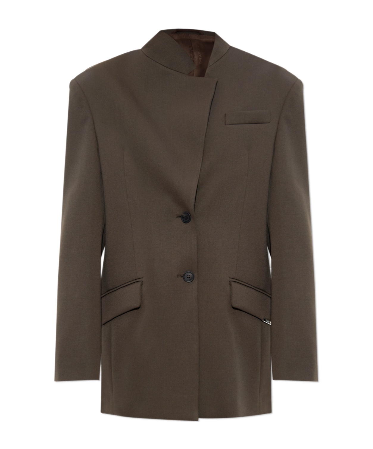 Attico Single-breasted Virgin Wool Blazer In Brown