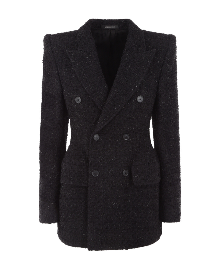 Balenciaga Double-breasted Tweed Jacket In Black