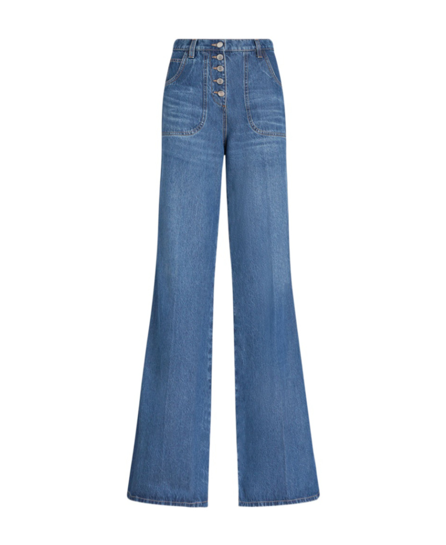 Etro Blue Flared Jeans With Multicolor Embroideries In Blue