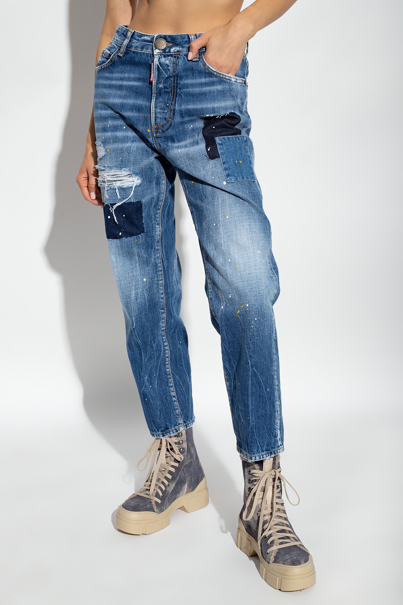 Dsquared2 Paint-splatter Straight-leg Jeans In Blue