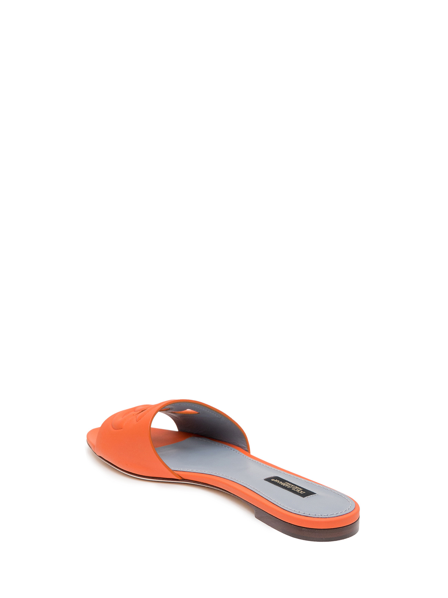 Dolce & Gabbana Slide Sandals In Orange Leather With Logo In Orange