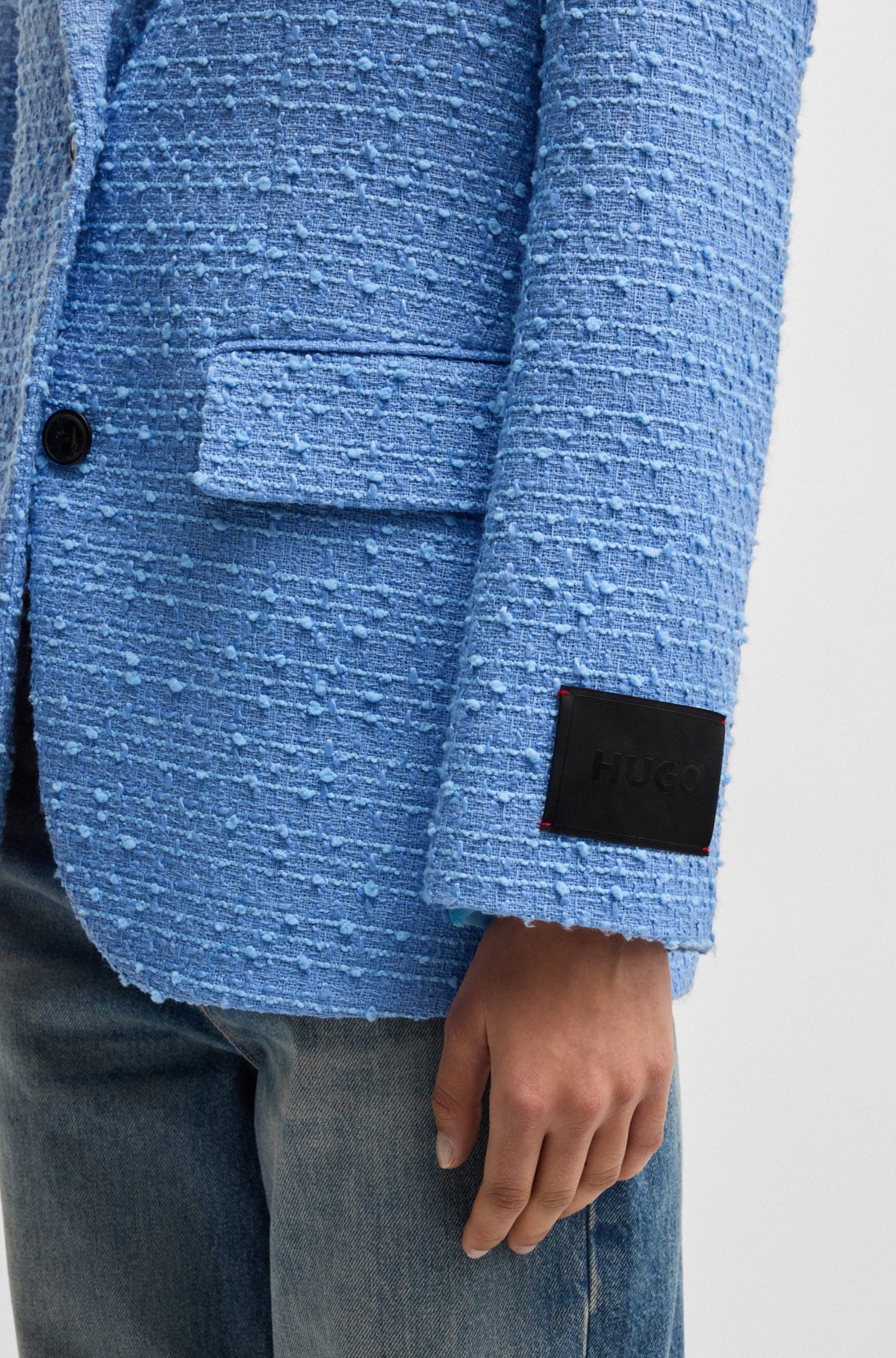 Hugo Boss Textured Bouclé Loose Jacket In Light Blue