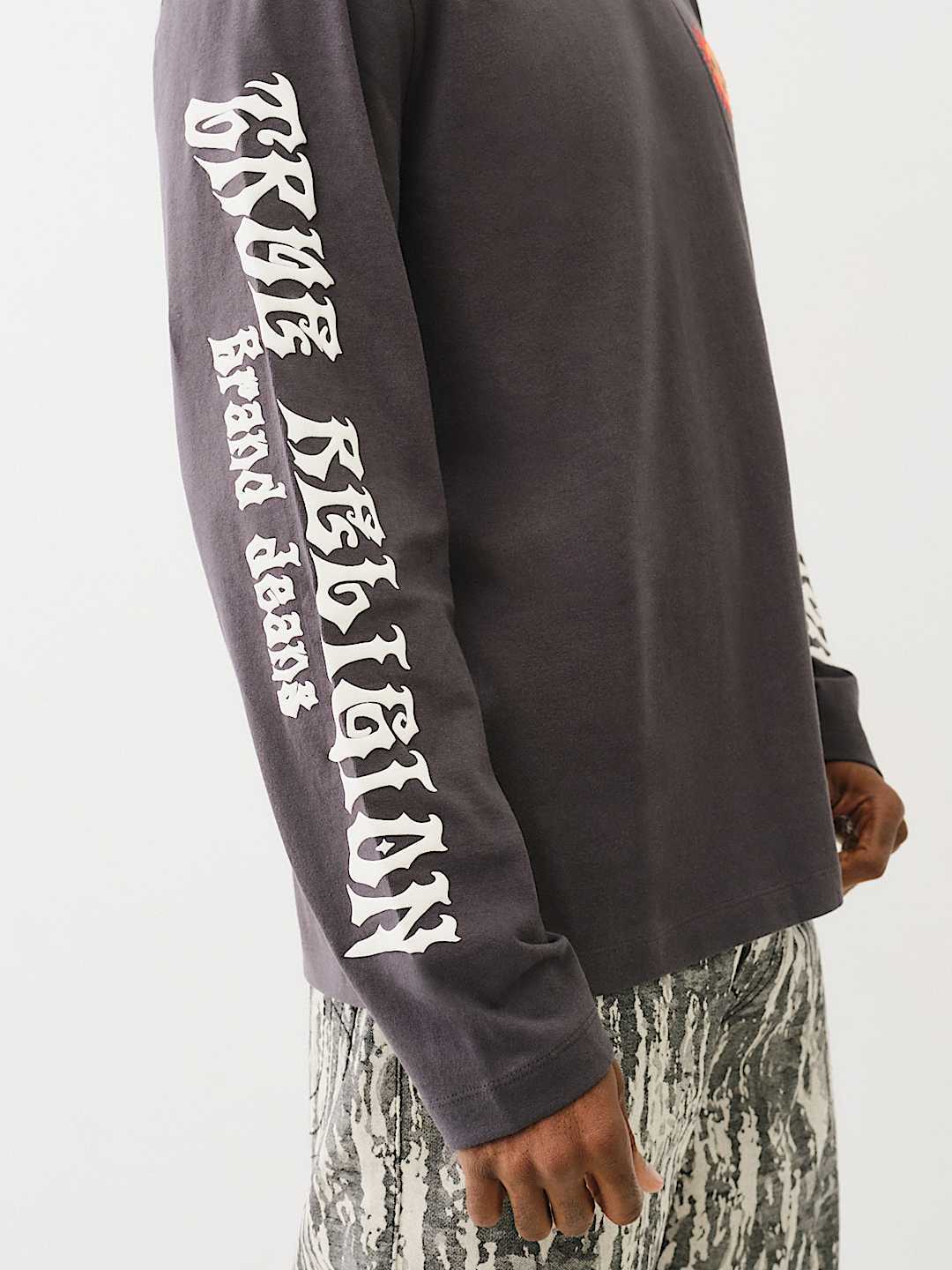 True Religion Blazing Horseshoe Long Sleeve Tee In Gray