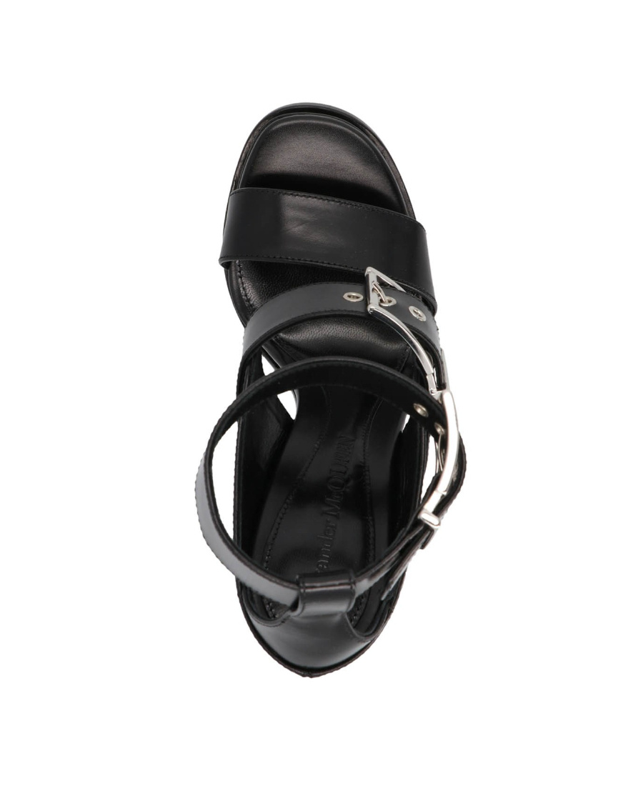 Alexander Mcqueen Platform Sandal With Buckles In Black And Silver In Black