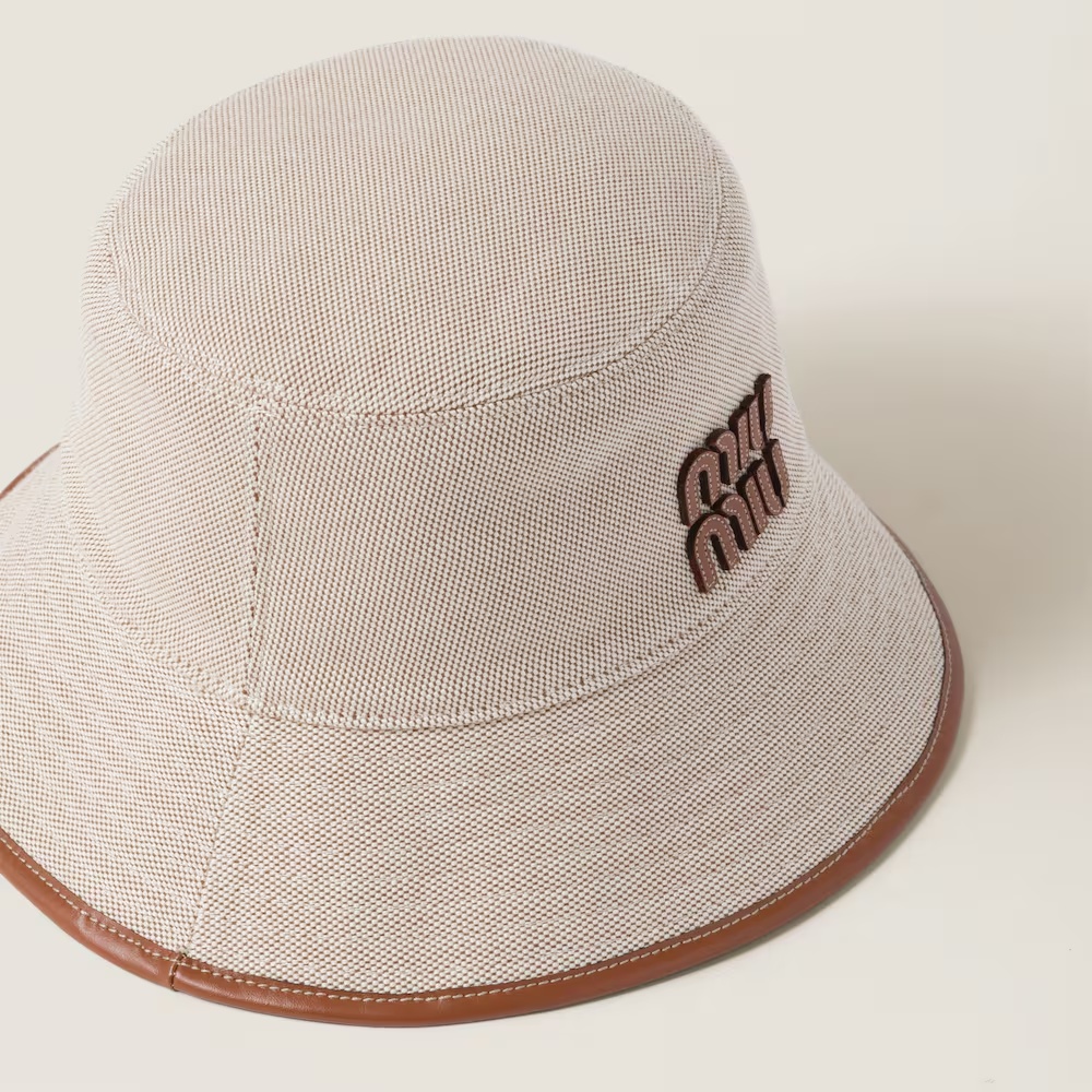 Miu Miu Logo-patch Canvas Bucket Hat In Nude