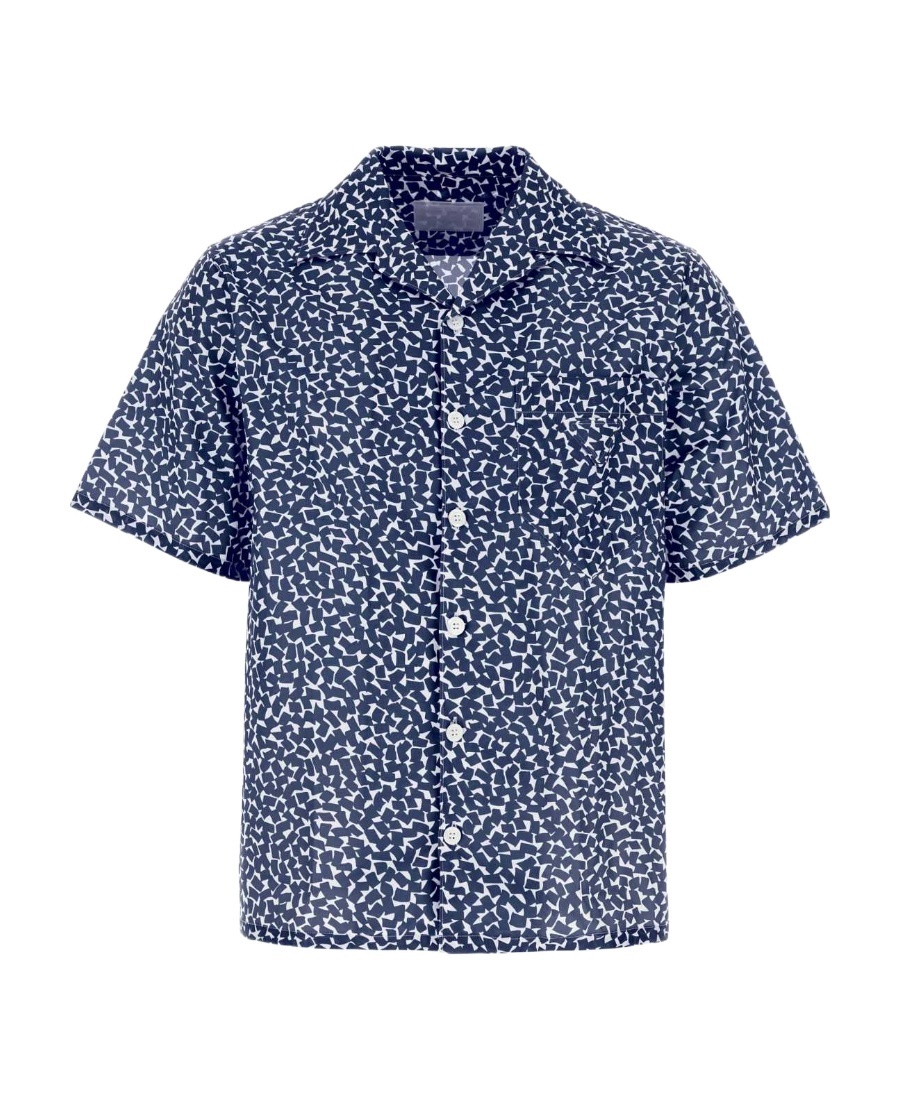 Prada Blue Printed Poplin Shirt In Blue