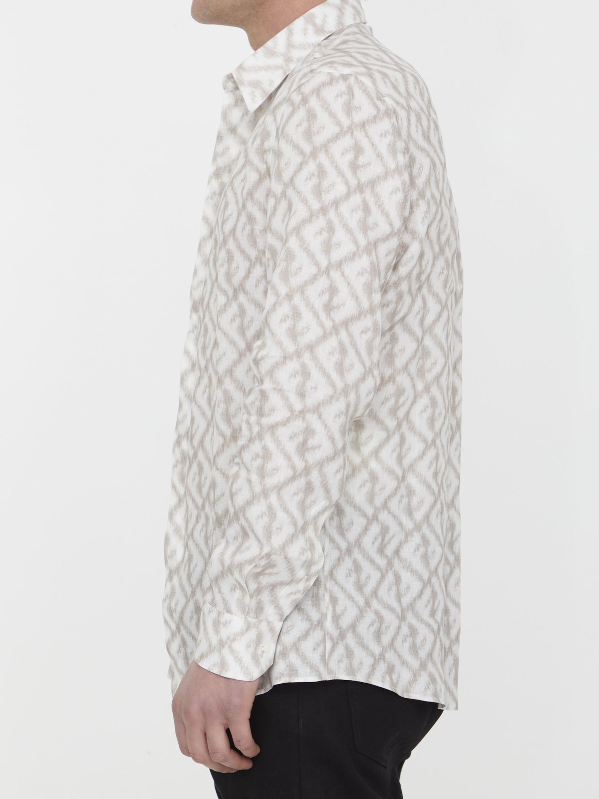 Fendi Ff-pattern Long-sleeve Linen Shirt In White