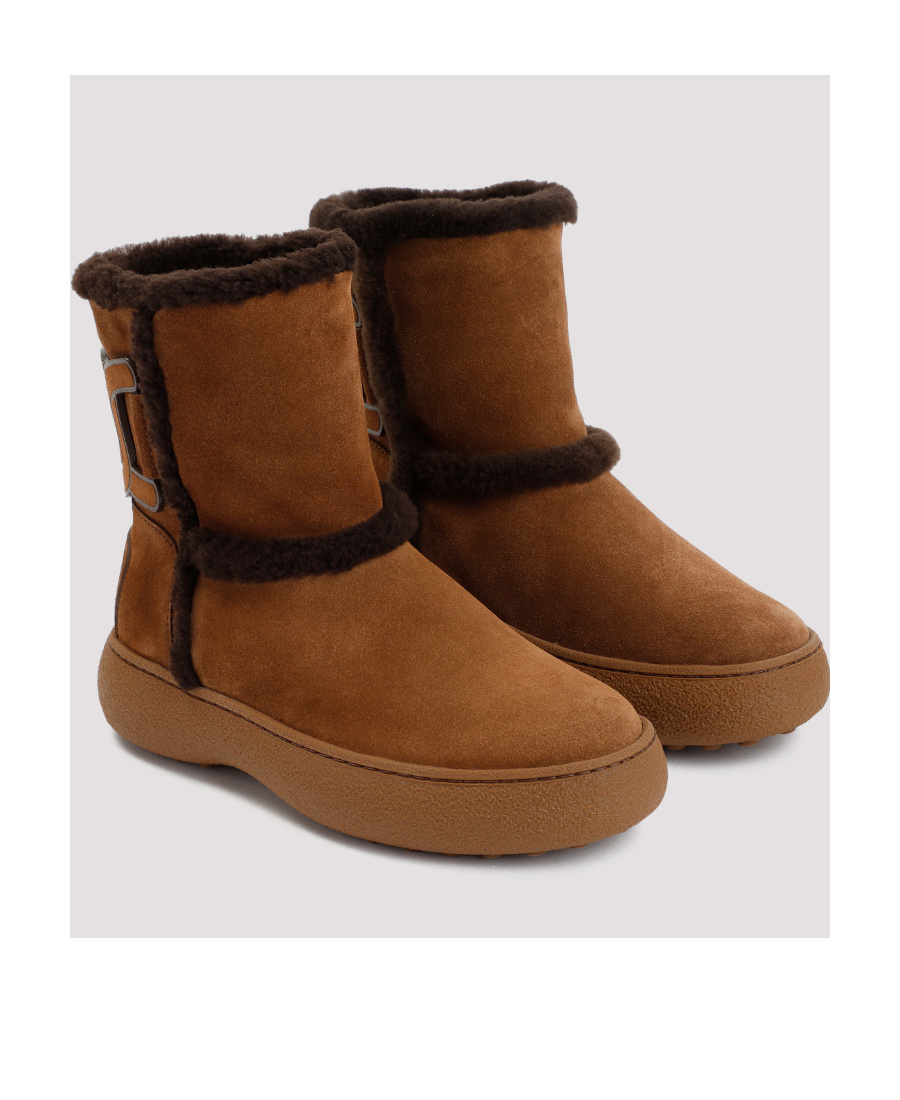 Shop Tod's Shearling-trim Suede Boots In Brown