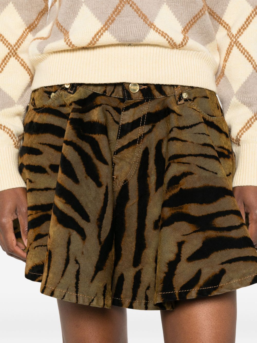 Ganni Tiger-print Pocket Mini Skirt In Green