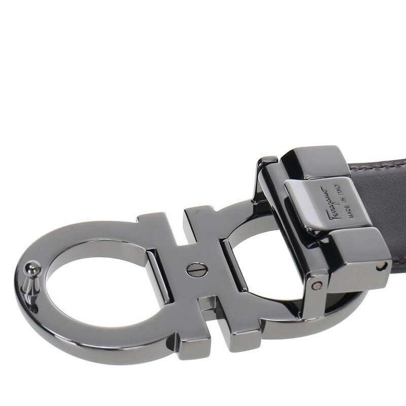 Ferragamo Black And Brown Gancini Buckle Double-sided Belt In Black