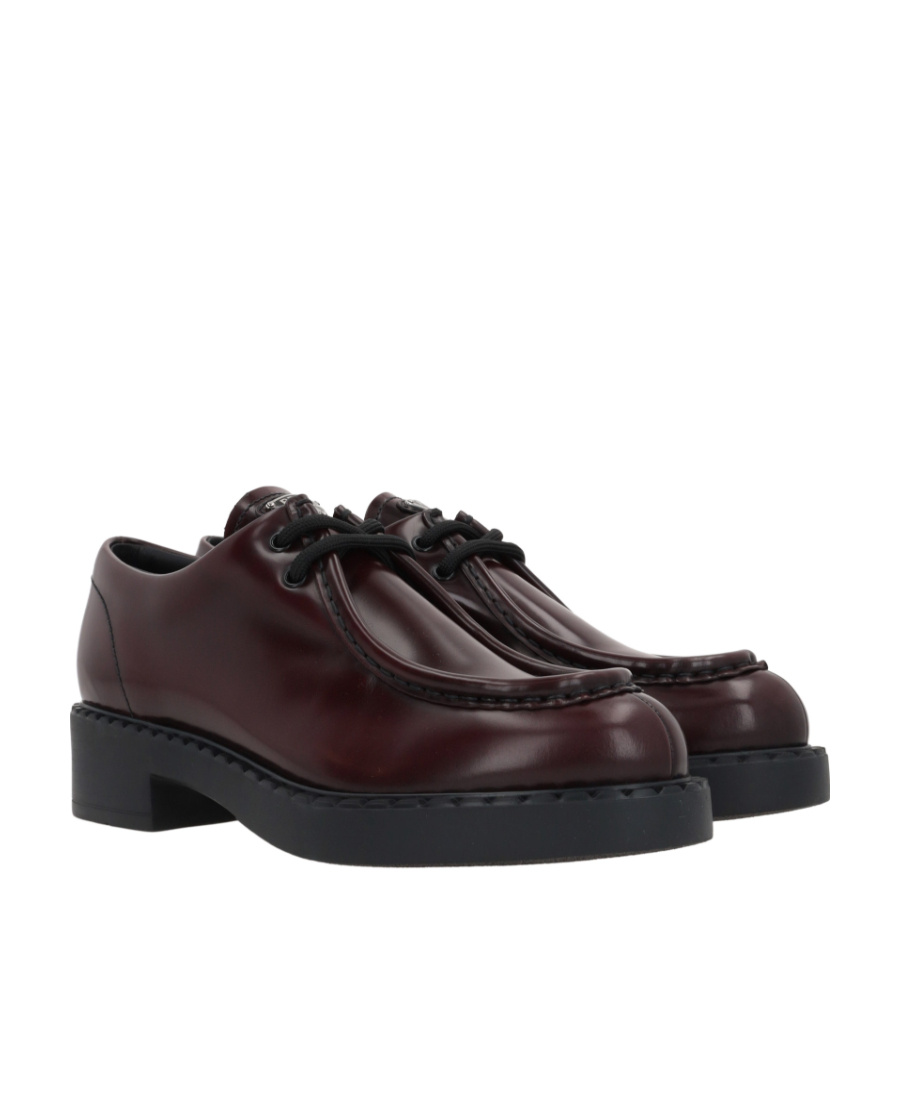Prada Round Head Lace-up Loafers In Red