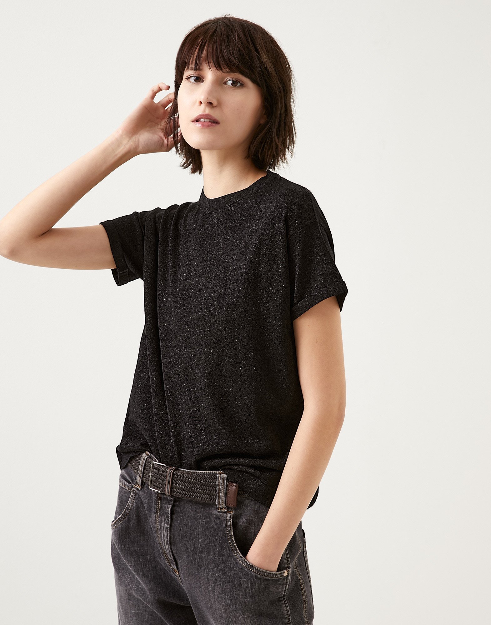Brunello Cucinelli Plain Knitted T-shirt In Black