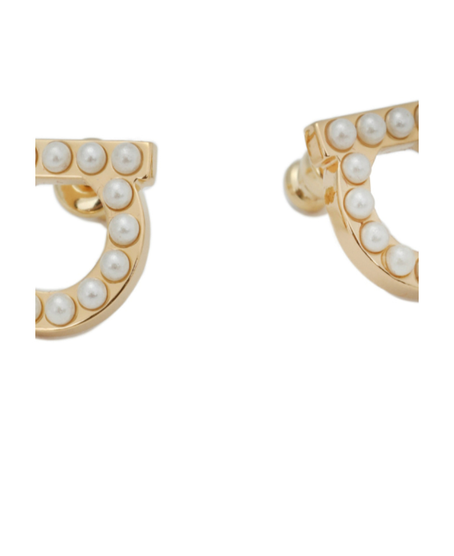 Ferragamo Gancini Earrings Gold-tone Finish Pearl Embellishments