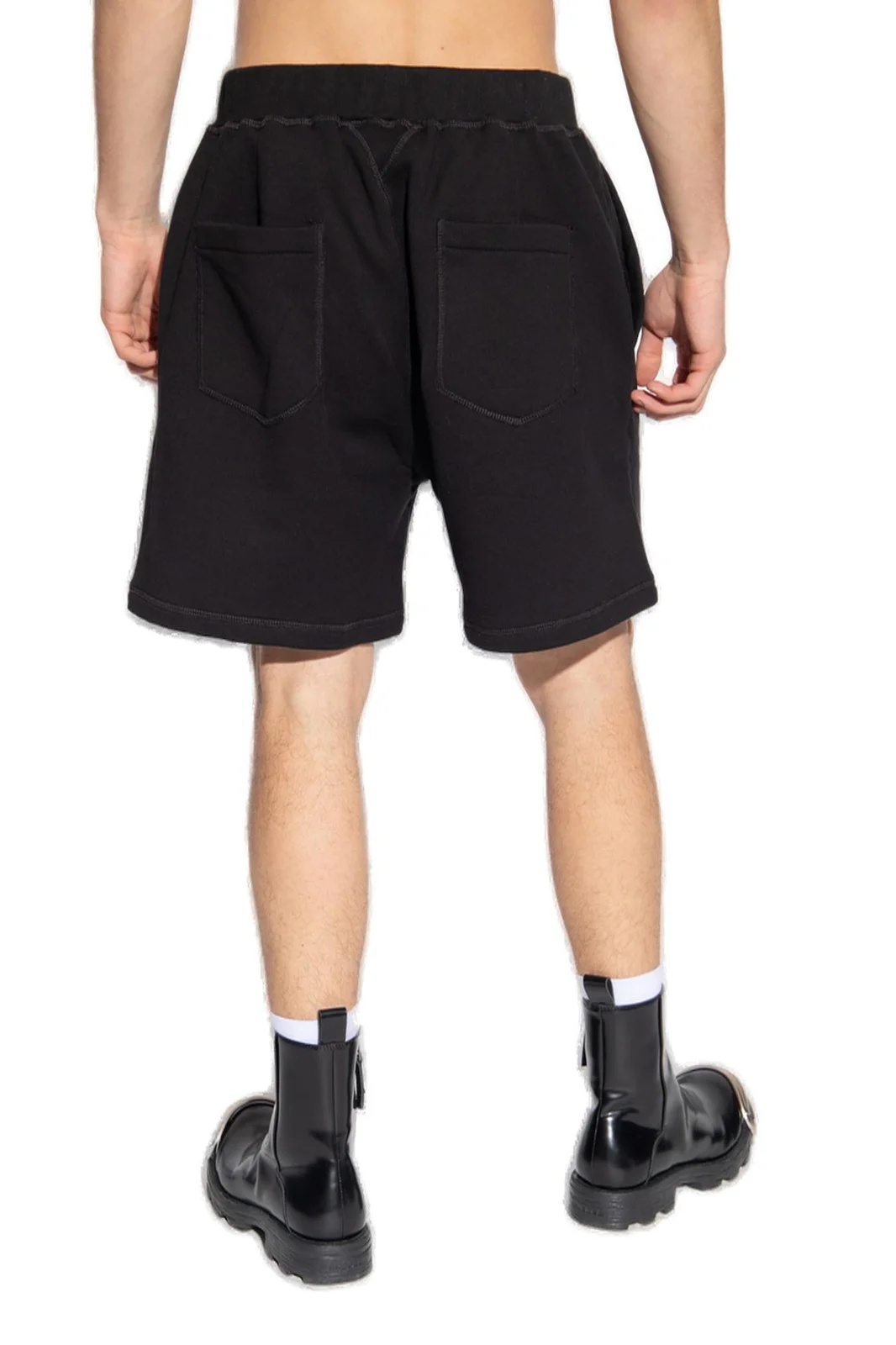 Dsquared2 Black Bermuda Shorts With Icon Logo Print In Cotton Man In Black