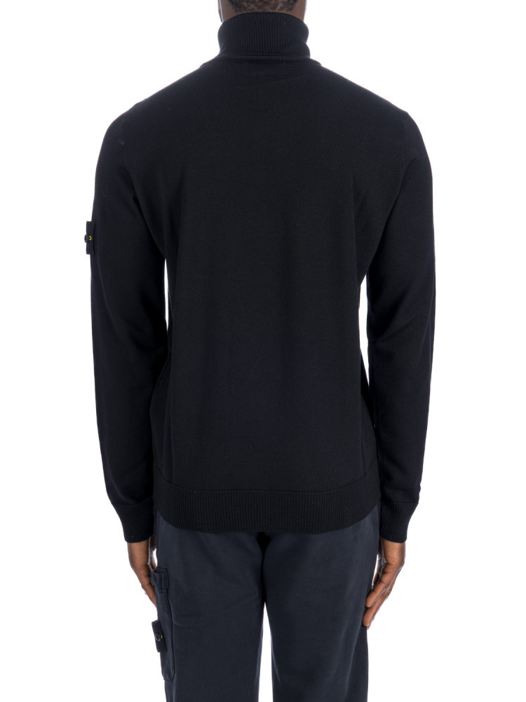 Stone Island Black Sweater With High Neck And Patch Logo On The Sleeve In Wool In Black