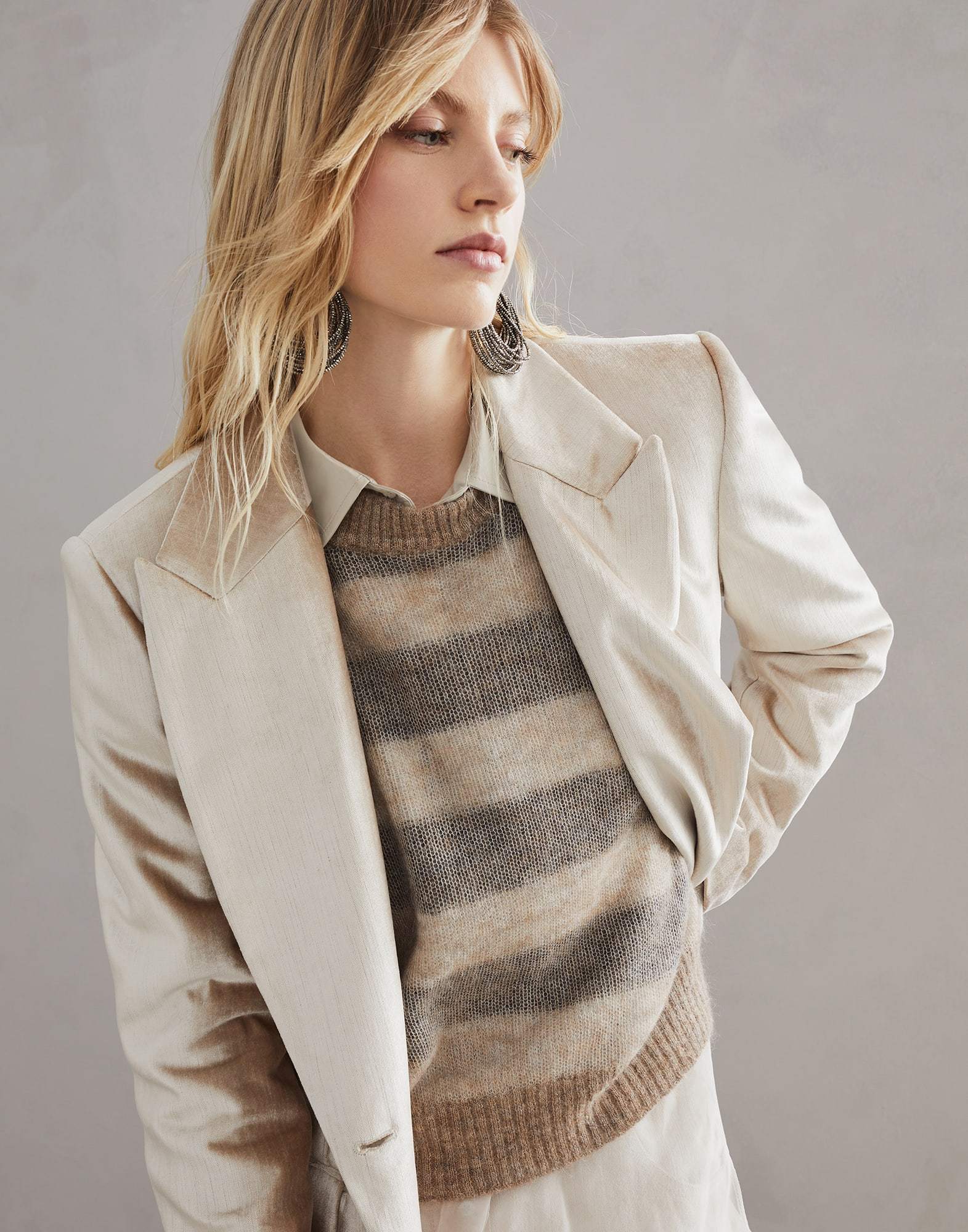 Brunello Cucinelli Pearlescent-finish Peak-lapel Blazer In Nude