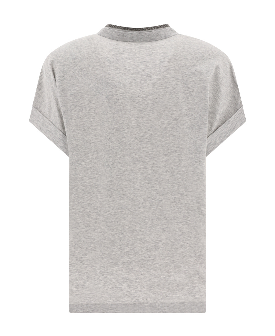 Brunello Cucinelli Embellished V-neck T-shirt In Gray