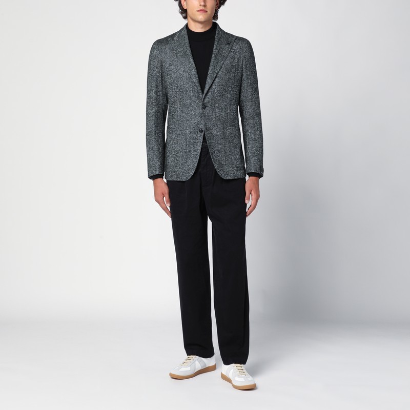 Tagliatore Grey Single-breasted Jacket Herringbone Pattern In Black