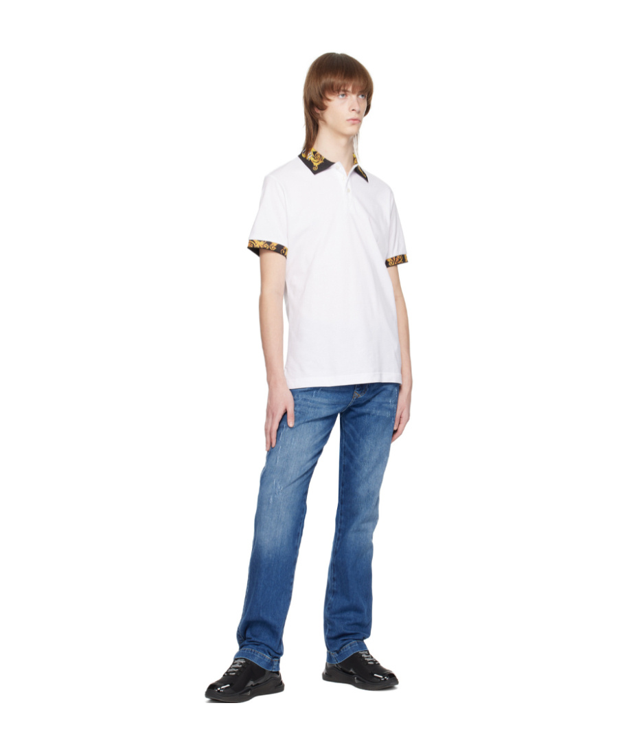 Shop Versace Jeans Lapel Short-sleeved Polo Shirt In White