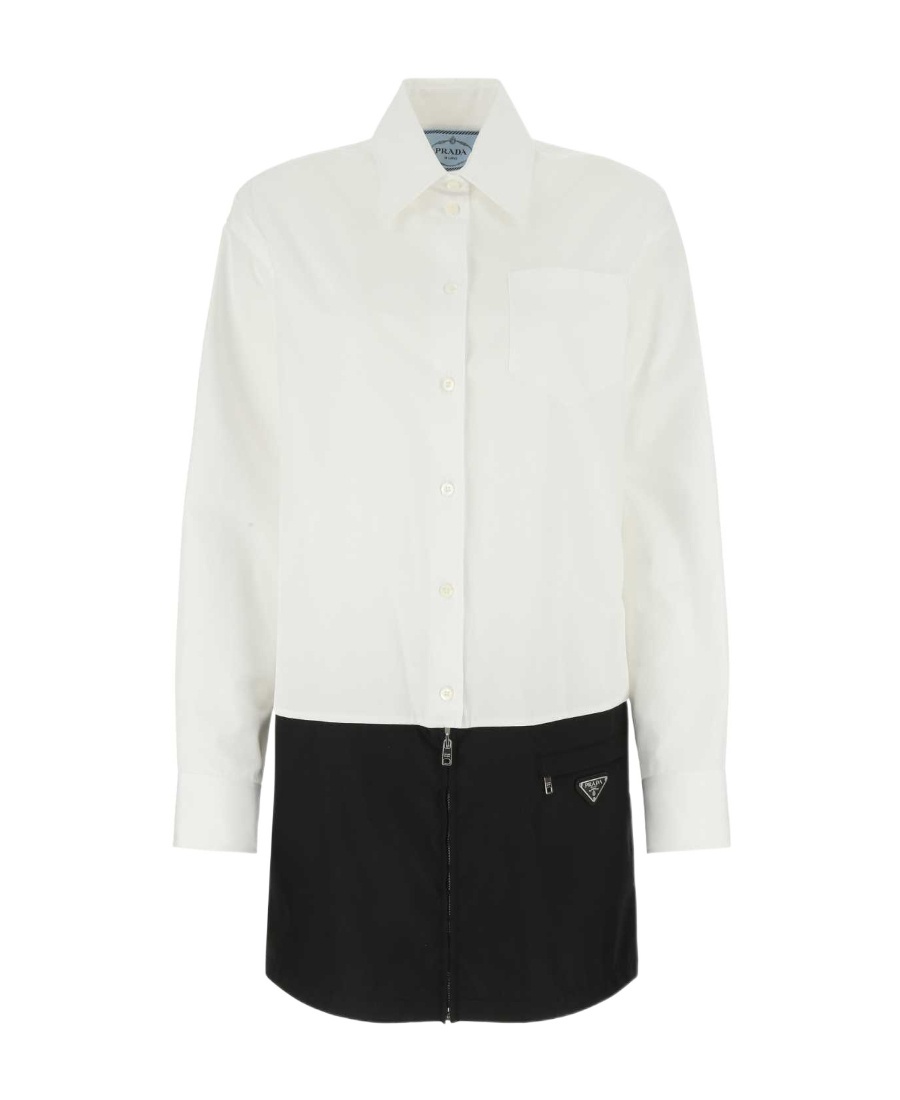 Prada Two-tone Panelled Shirtdress In White