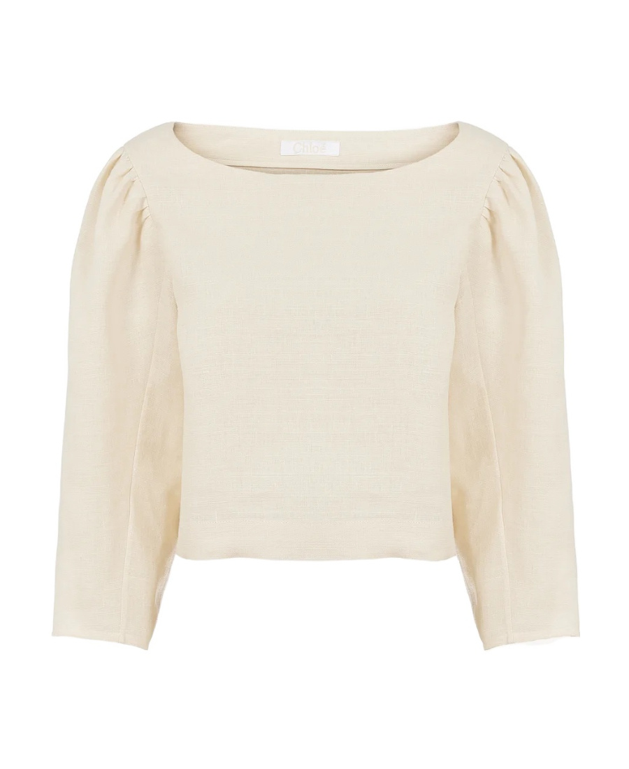 Chloé Woman Top Beige Size 8 Linen In White