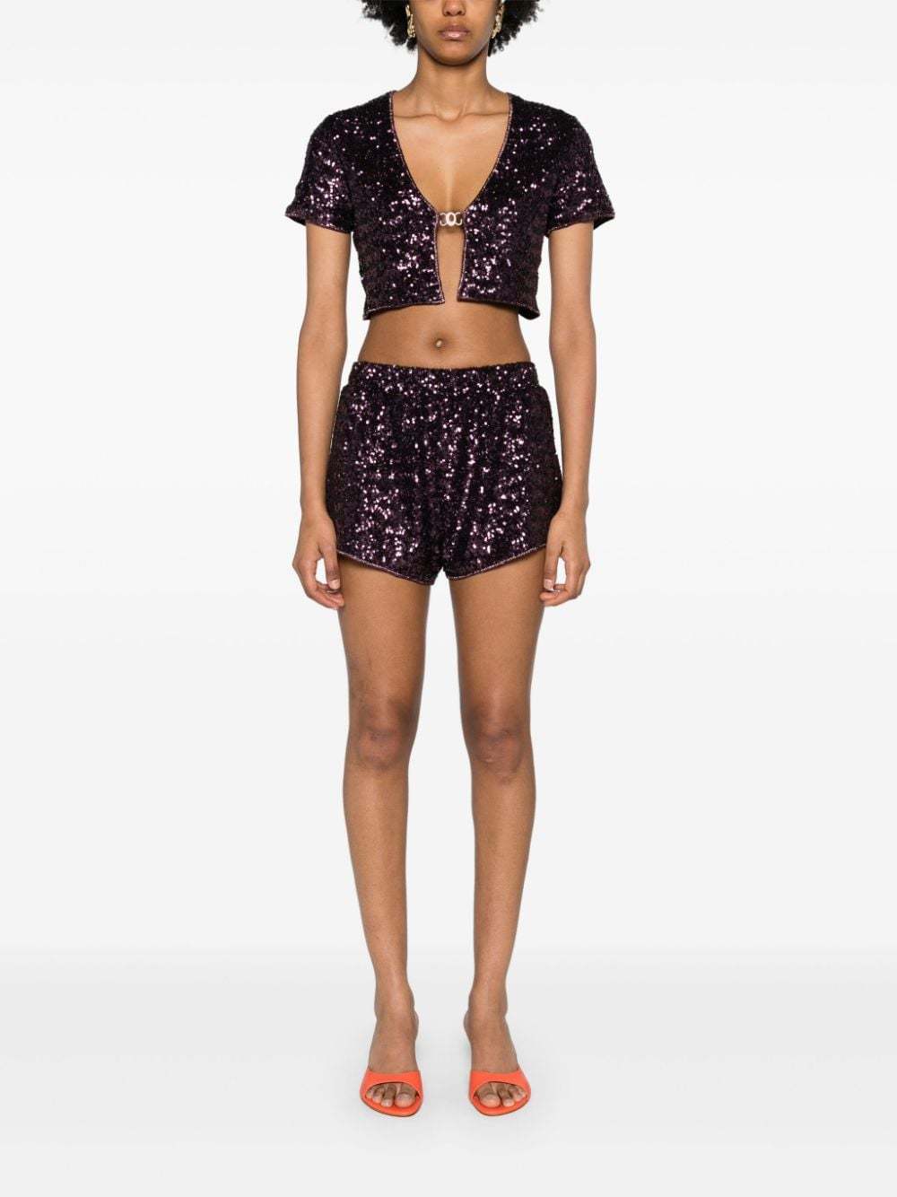 Shop Oseree Sequinned Cropped Cardigan In Black
