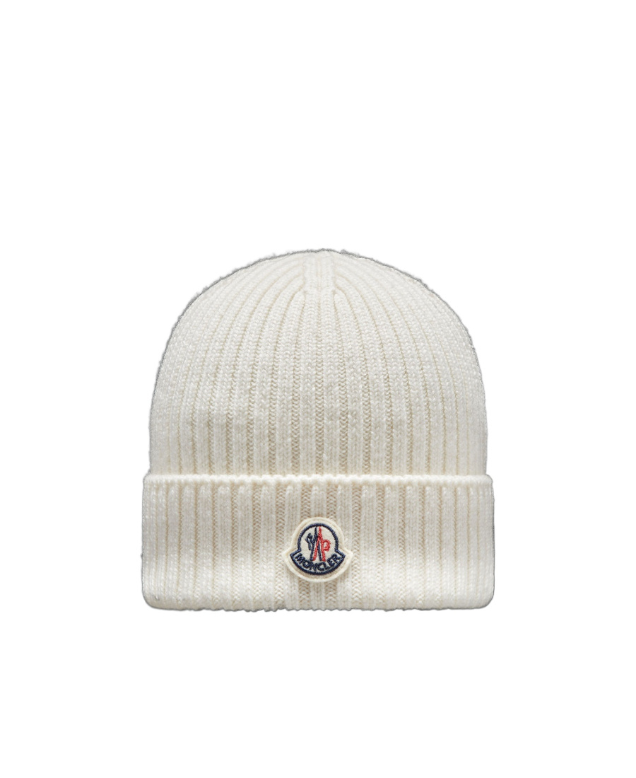 Moncler Logo-appliqué Ribbed Beanie In White