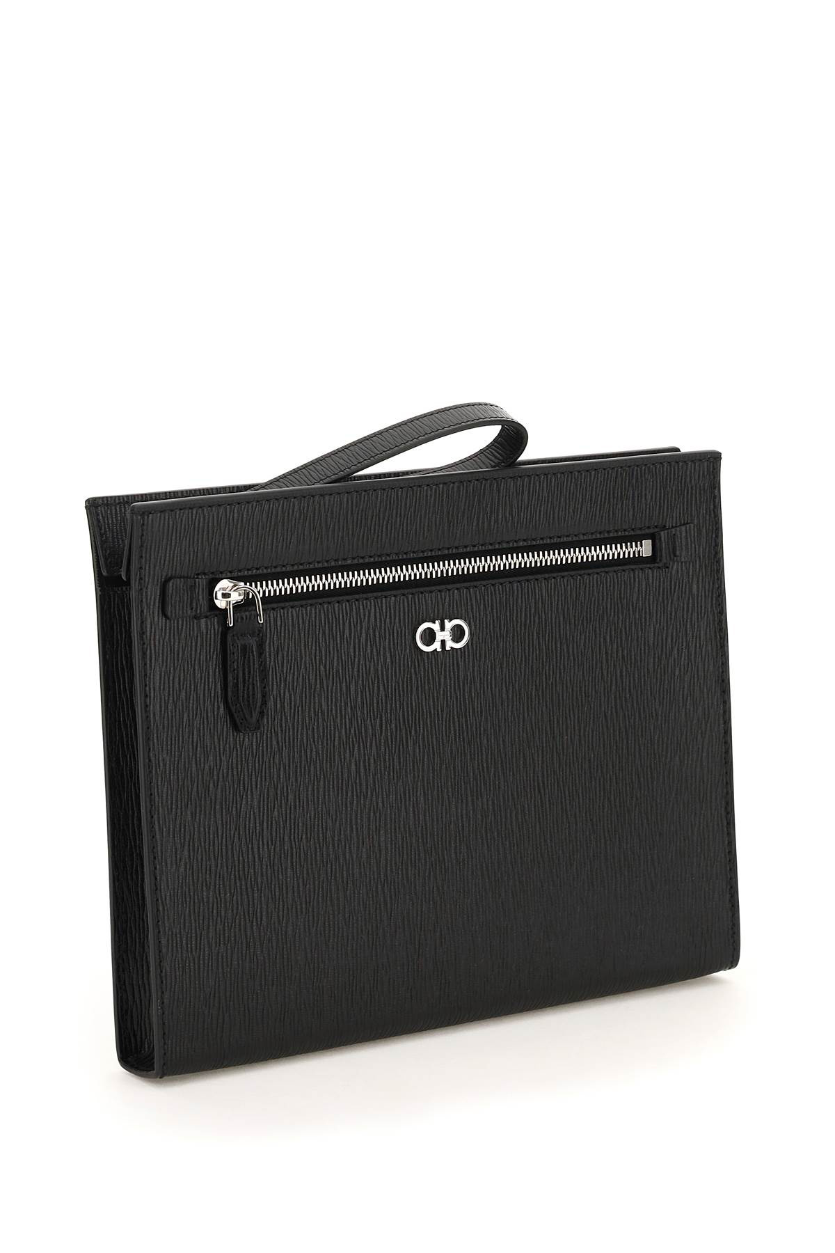 FERRAGAMO SALVATORE FERRAGAMO GANCINI LOGO PLAQUE CLUTCH BAG 