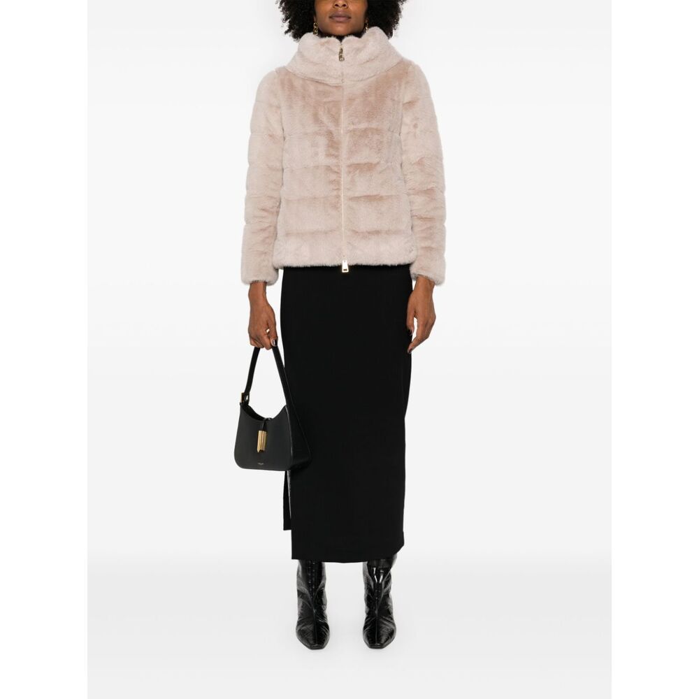Herno Faux Fur Down Jacket With High Collar In Nude