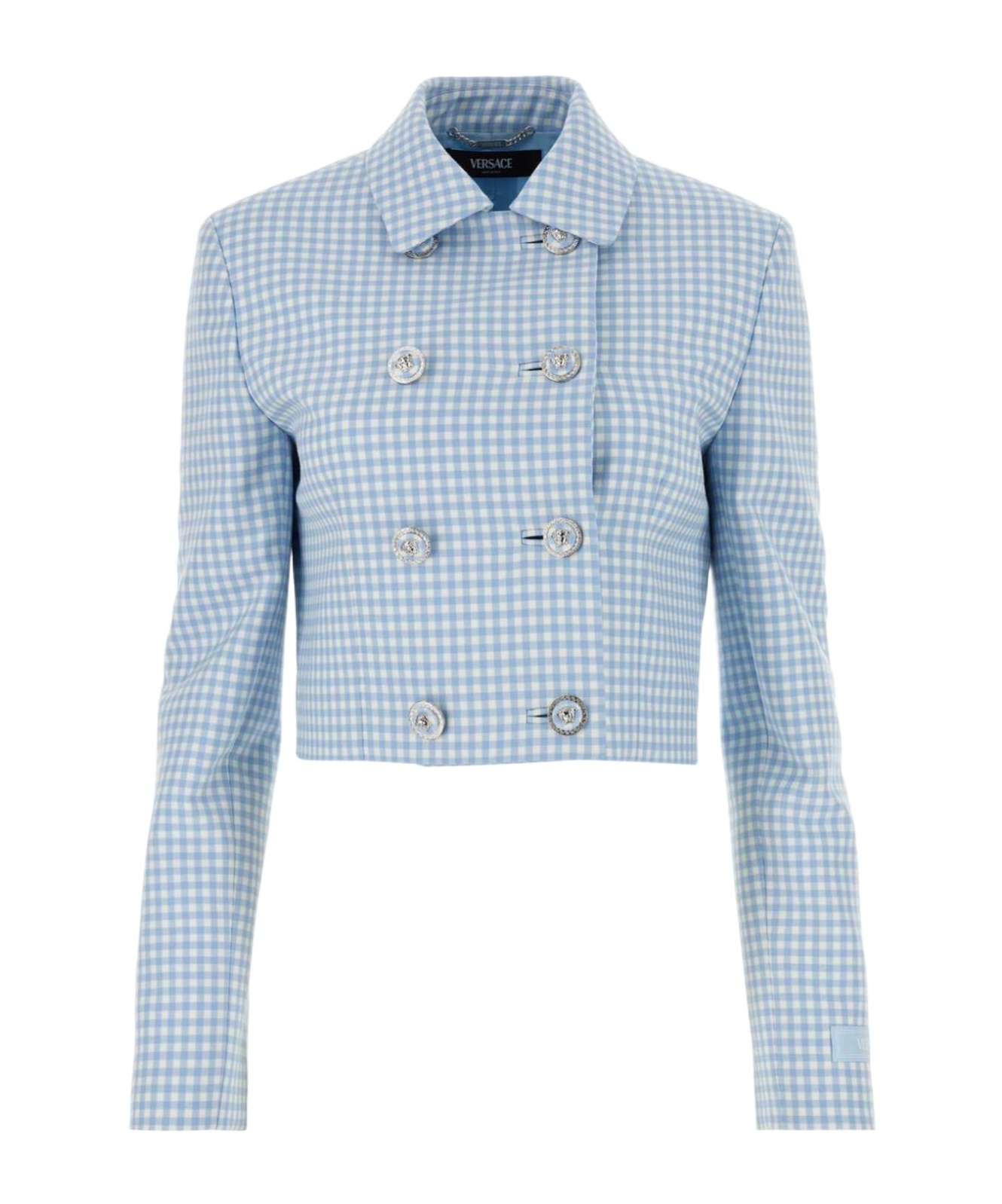 Versace Informal Jacket Double Vichy Wool Natte Fabric In Blue