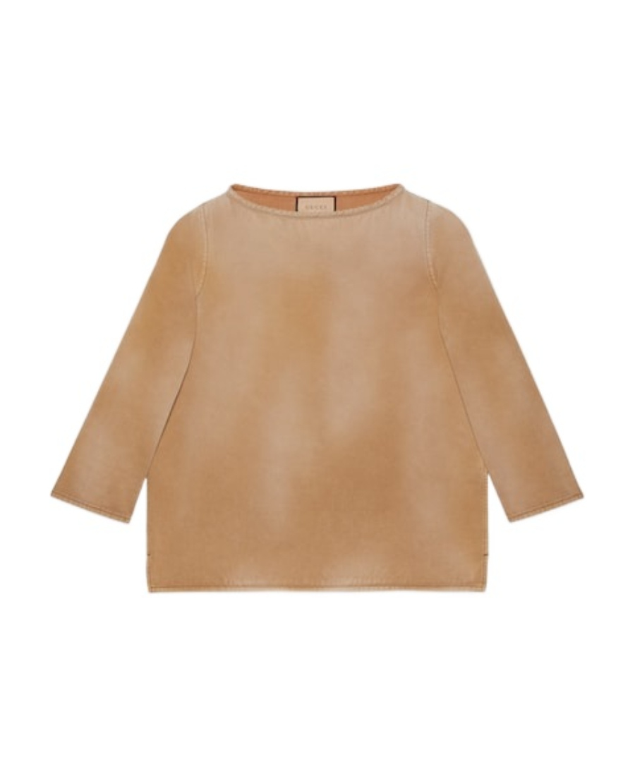 Gucci Embroidered Cotton Denim Top For Men In Nude