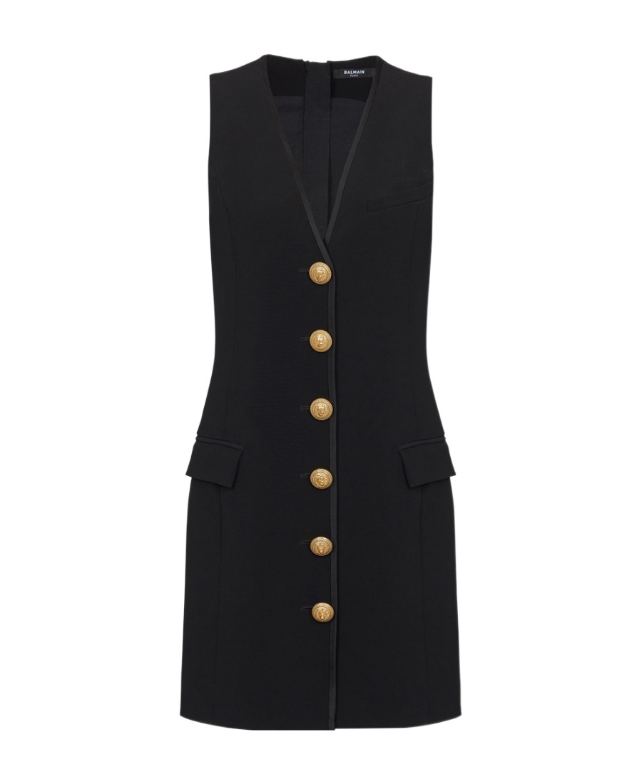 Balmain V-neck Button-front Minidress In Black