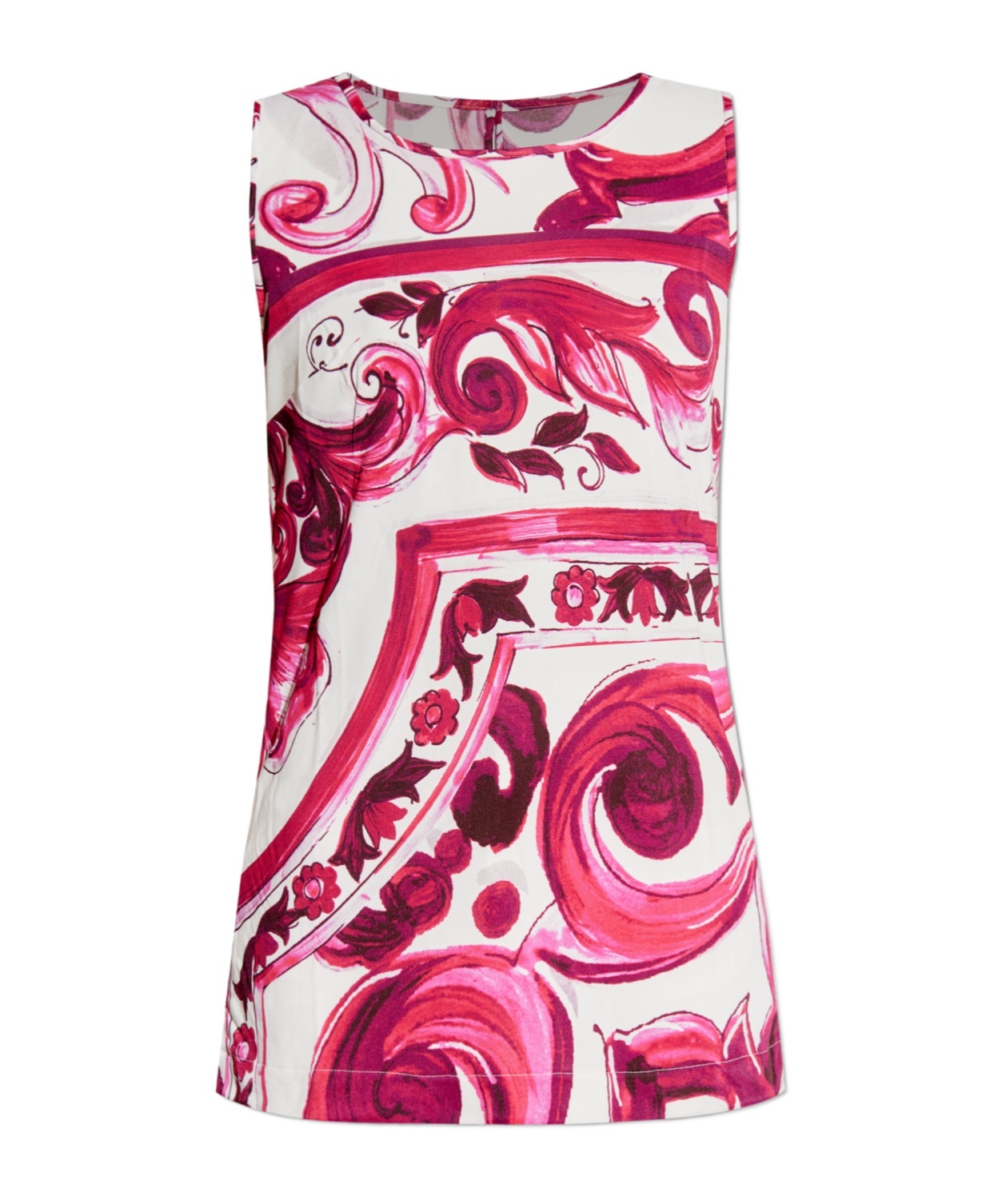 Dolce & Gabbana Majolica Print Sleeveless Silk Top In Pink