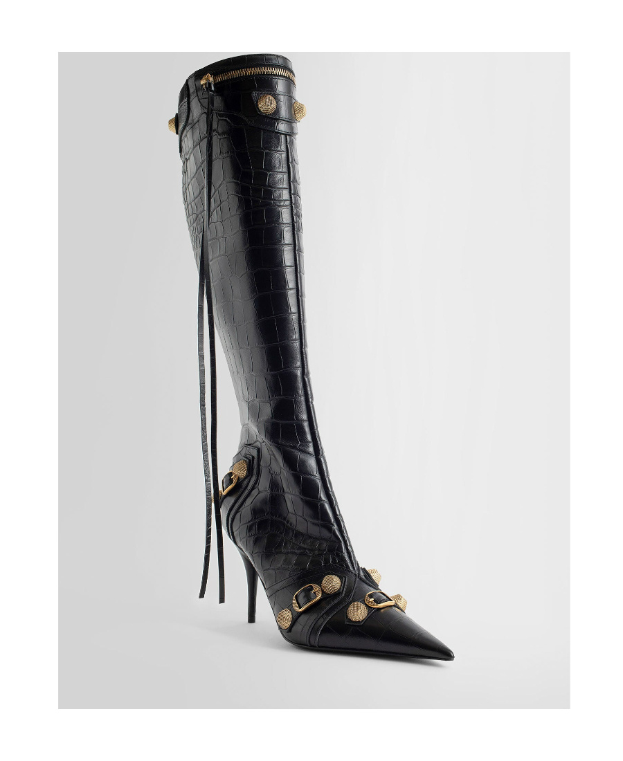 Balenciaga Cagole 90mm Pointed-toe Boots In Black