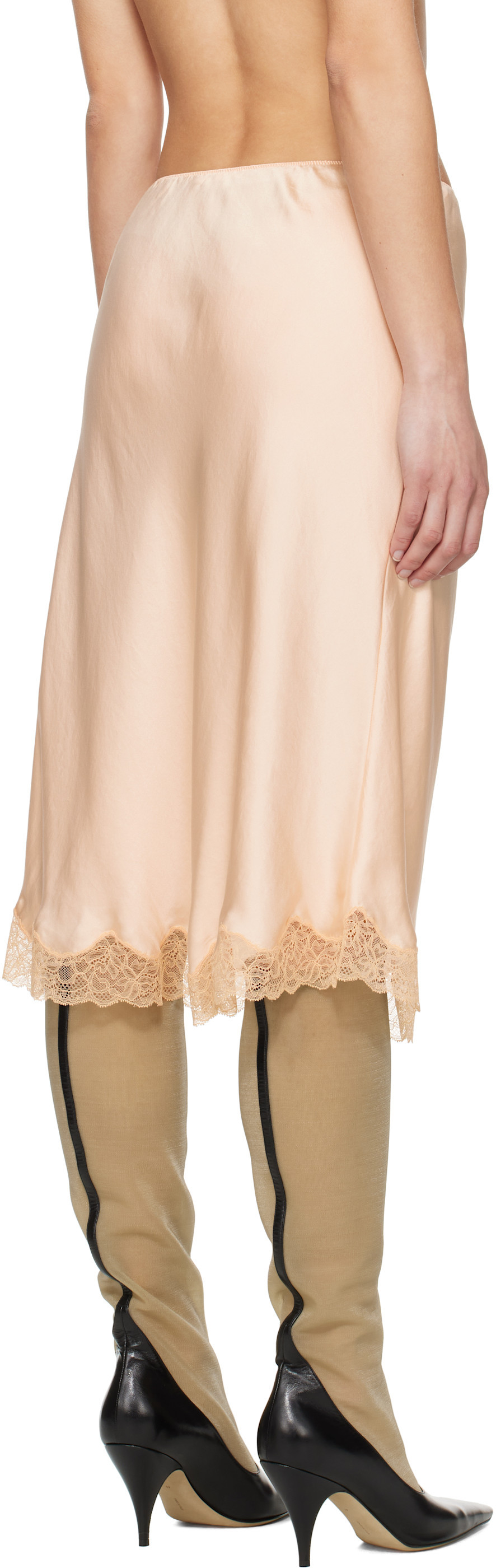The Row Irene Silk Satin Midi Skirt W/ Lace In Nude