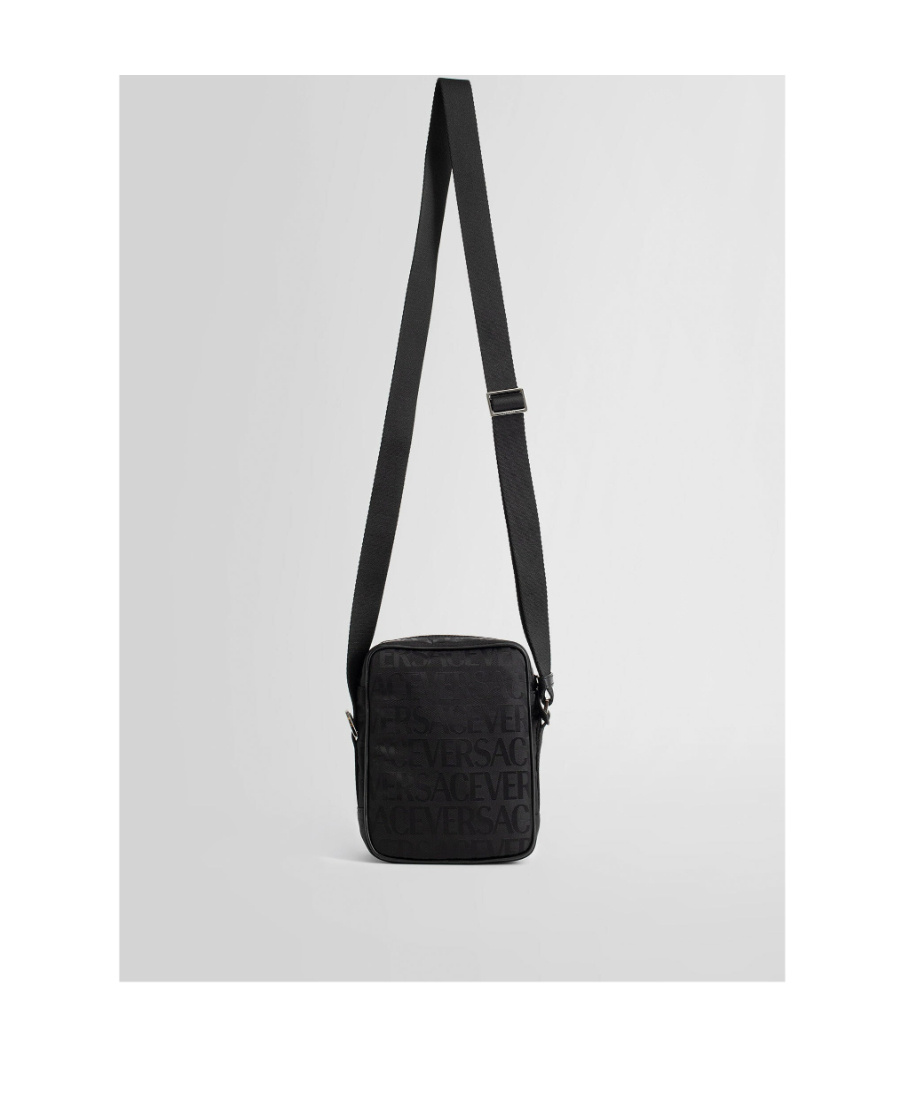 Versace Logo-print Messenger Bag In Black