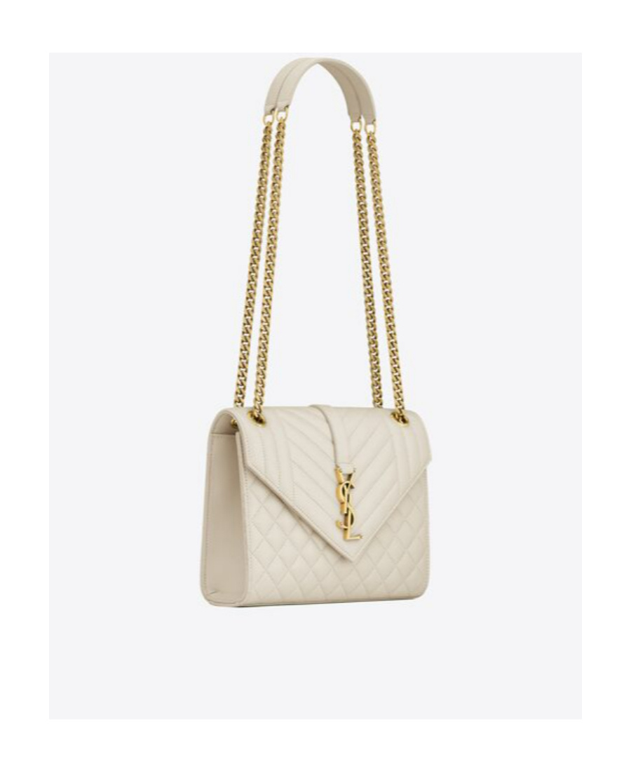 Saint Laurent Medium Envelope Logo-plaque Quilted Shoulder Bag In Nude