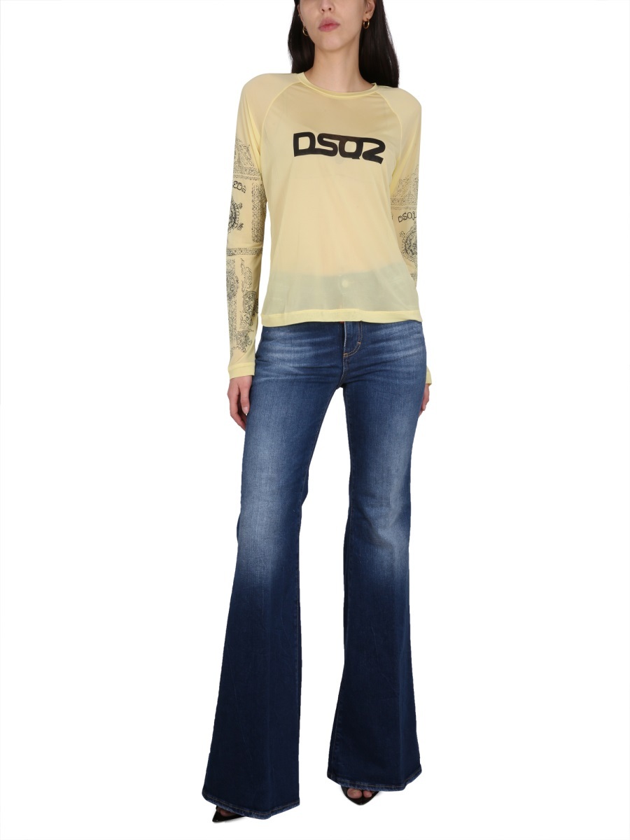 Dsquared2 Logo-printed Long-sleeved Crewneck Top In Nude