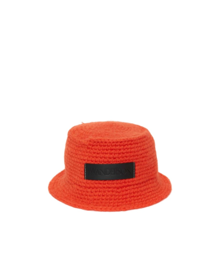 Jw Anderson Logo-patch Knitted Bucket Hat In Red
